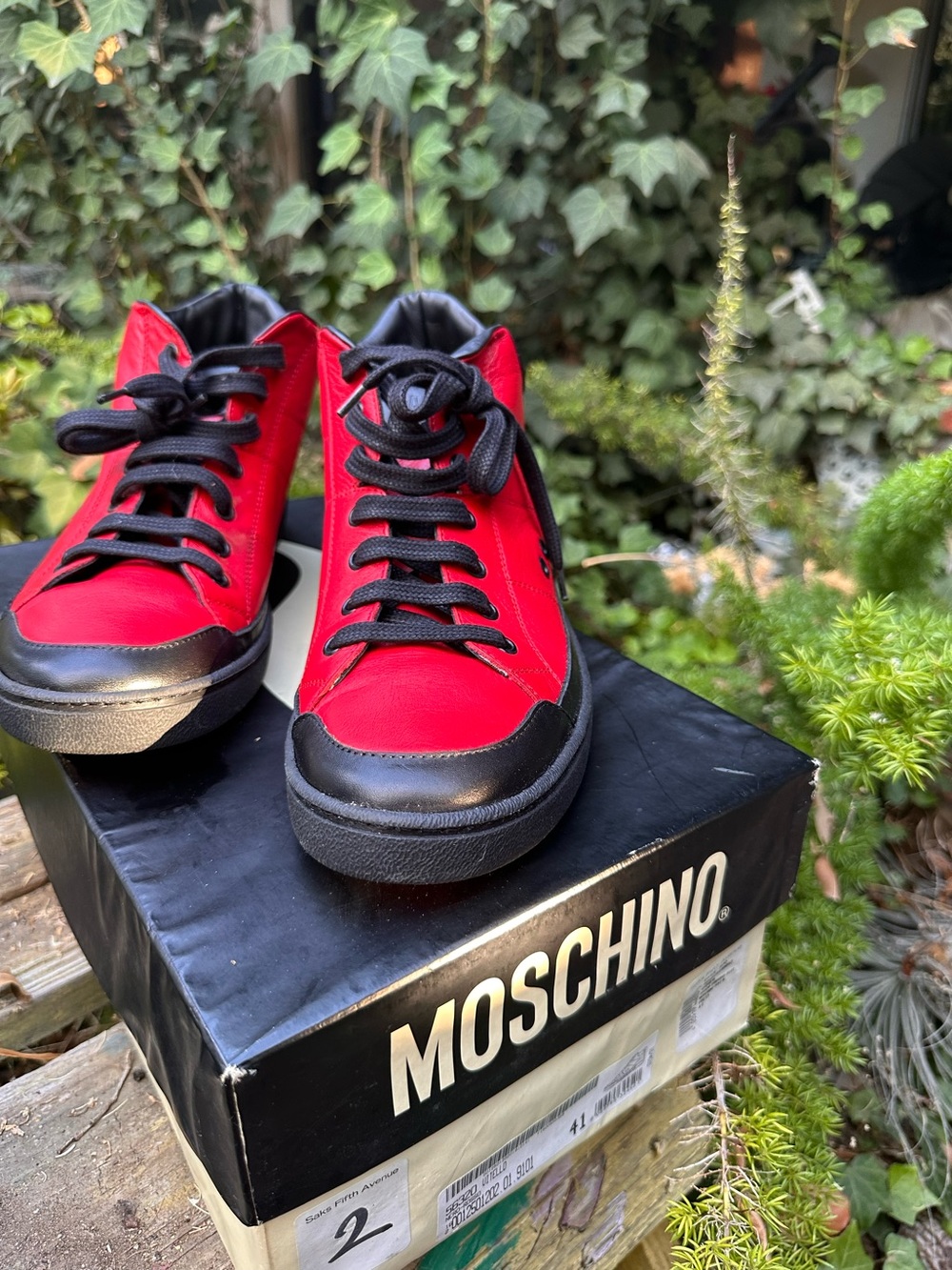 Moschino  Red & Black High-Top Sneakers